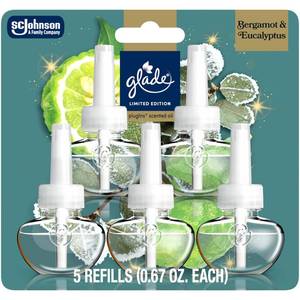 lot 3553 image: Glade PlugIns Refills Air Freshener, Bergamot & Eucalyptus, Scented and Essential Oils for Home and Bathroom, 0.67 Fl Oz, 5 Count