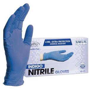 lot 3567 image: ForPro Professional Collection Disposable Nitrile Gloves, Chemical Resistant, Powder-Free, Latex-Free, Non-Sterile, Food Safe, 4 Mil, Indigo, Large, 100-Count