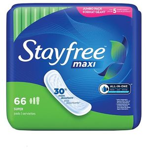 lot 3568 image: STAYFREE MAXI SUPER WINGLESS 66 COUNT