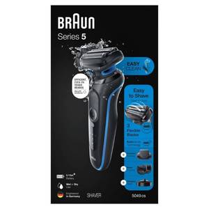 lot 3574 image: Braun Series 5 5049cs Electric Shaver with Charging Stand, Beard Trimmer, Face Shaver, Wet & Dry, Rechargeable, Cordless Foil Shaver, Blue