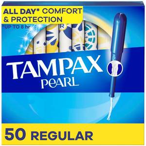 lot 3589 image: Tampax Pearl Tampons for Women, with LeakGuard Braid, Regular Absorbency, Unscented, 50 Count