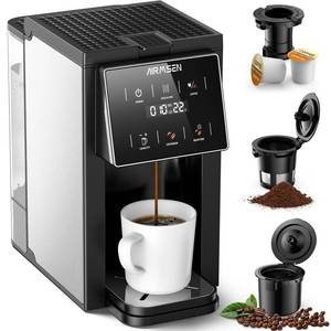 lot 1728 image: AIRMSEN Grind & Brew Coffee Maker with Grinder - Single Serve Machine Compatible with K-Cup Pods & Ground, 1000W Fast 6-14oz Brewer, Descaling Alert, Touchscreen & 50oz Removable Tank