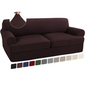 lot 1739 image: Turquoize 3 Piece T Cushion Sofa Slipcovers Stretch Couch Cover Furniture Covers with 2 Individual T Cushion Covers, Machine Washable (2 Cushion Sofa, Brown)