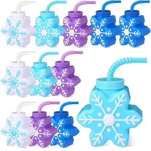 lot 1748 image: Sliner Christmas Snow Themed Party Favor Winter Snowflake Cup with Straws, 10 oz Plastic Snowflake Shape Cup for Christmas Winter Iced Birthday Baby Shower Party Supplies(12 Pcs)