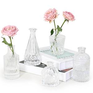 lot 1750 image: SUPMIND Glass Bud Vase Set of 5, Clear Small Flower Vases for Centerpieces in Bulk, Mini Vintage Vase for Rustic Wedding, Home,Table