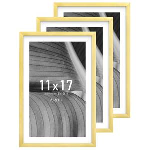 lot 1755 image: An&He 11x17 Picture Frame, Gold Photo Frame for Tabletop and Wall Display, Minimalist Design, Set of 3