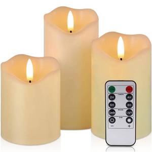 lot 1756 image: VIEWELLD Flickering Flameless Candles with Remote and Timer, Realistic LED Candles, Battery Operated Candles for Christmas Home Wedding Birthday Decoration, Real Wax Set of 3(Ivory White)