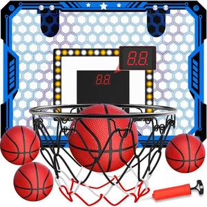 lot 1757 image: Indoor Basketball Hoop for Kids, Over The Door Mini Basketball Hoop Set with LED Lights, Scoreboard, 4 Balls & Sound Effects - Indoor Toys Gift for Boys & Girls Ages 3-12 for Birthday & Christmas