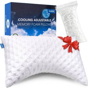 lot 1762 image: KUCEY Cooling Side Sleeper Pillow for Neck and Shoulder Pain, Luxury Shredded Memory Foam Curved Bed Pillows for Sleeping Set of 1- Adjustable Queen Size- Washable Cover Crescent White