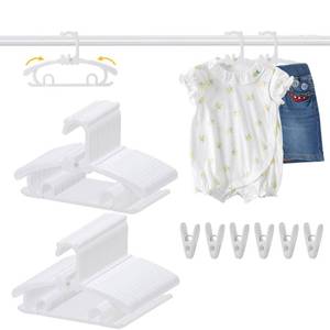 lot 1765 image: 80 Pack Baby Clothes Hangers with 32 Clips, 11-15 inch Adjustable Kid Hanger, Multifunctional Children Hanger for Girl Boy Toddler Kids Child(White)