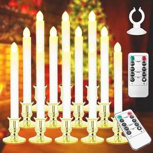 lot 1767 image: Koncifun Window Candles 12 Pack Battery Operated Candle with 2 Remote Controls Timer Flameless Taper Candles Removable Golden Holder and Suction Cup for Christmas Decorations