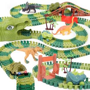 lot 1771 image: GIAT Dinosaur Track Toys - Best Birthday Gifts for 3 4 5 6 7 Year Old Boys Girls, Dinosaur Race Car Track with Light & Sound, Create A Dinosaur World Road Race