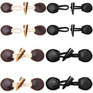 lot 2007 image: 8 Sets PU Leather Sew-on Toggles Closures Vintage Sew-on Toggles with Resin Horn Buttons Sewing Accessories for Knitwear, Windbreaker, Padded Jacket, Down Jacket, Woolen Coat, Black and Brown
