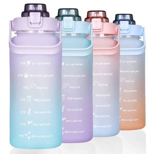 lot 2025 image: RYI Large Half Gallon 64 OZ Motivational Water Bottle with Straw Time Marker BPA Free for Sport and Fitness Purple Green