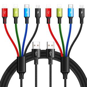 lot 2033 image: Multi Charging Cable 3.5A Multiple Charger Cable Braided 4 in 1 Multi USB Cable Fast Charging Cord with IPType CMicro Ports for Cell PhonesiPhone SeriesTabletsSamsung Galaxy & More (2Pack 4Ft)