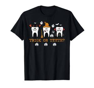 lot 2034 image: Trick Or Teeth Funny Halloween Costume Dentist Dental Squad T-Shirt size L purple not black