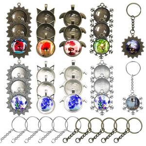 lot 2035 image: 58 PCS Pendant Tray Kit, Seasonsky Pendant Trays Sun, Wing, Cat, Snowflakes with Glass Cabochon Blanks Clear Dome, 10 PCS Pendant Buckle for Photo Pendant Craft