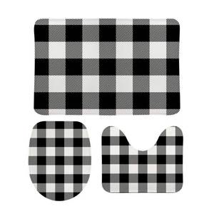 lot 2052 image: ZHIMI Bathroom Rugs Mats Set 3 Piece Non Slip Bath Rugs ��Plaid Pattern White Black Mats Absorbent Shower Rug Soft Toilet Floor Carpet Doormat Machine Washable
