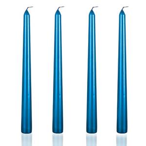 lot 2057 image: Kandelo Tall Metallic Taper Candle, 4 Glossy Blue - Unscented, 10 Inch, Non-drip, Dinner Candle, Birthday Candle