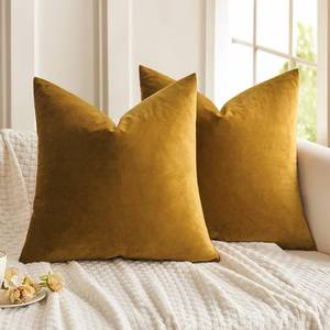 lot 2087 image: MIULEE 24x24 Inch Euro Sham Velvet Pillow Covers, Set of 2 Large Square Spring Decorative Pillows -Mustard Yellow Super Soft for King Bed, Sofa, Couch, Accent Chairs with Hidden Zipper
