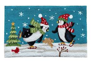 lot 2091 image: EZ.enjoy Winter Penguins Snowflake Hand-Hooked Accent Rug 28.5 X 17 Inches for Holiday Christmas Home d�cor