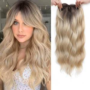 lot 2092 image: PANEWAY Hair Toppers For Women 20inch Long Wavy Curly Hair Topper Ombre Blonde With Dark Root Clip In Synthetic Wiglets Hair Pieces For Women