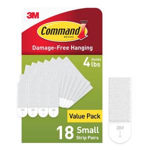 lot 2104 image: Command 4 lb Small Picture Hanging Strips 18 Pairs (36 Command Strips), Damage-Free Hanging Picture Hangers, No Tools Wall Hanging Strips for Home Decor, White Adhesive Strips