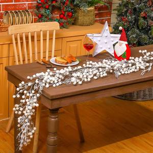 lot 2112 image: Xinnun 5 ft Christmas Berry Garland Christmas Tree Garland with Frosted Branches and Artificial Snow for Table Stairs Xmas Holiday Fireplace Decorations(White Berry,1 Piece)