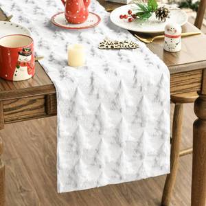 lot 2116 image: Artoid Mode Christmas Trees Soft Plush Faux Fur Jacquard Christmas Table Runner, Holiday Kitchen Dining Table Decoration for Home Party Decor 13x72 Inch