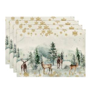 lot 2133 image: Artoid Mode Watercolor Deer Trees Snowflakes Christmas Placemats for Dining Table, 12 x 18 Inch Seasonal Winter Xmas Holiday Rustic Vintage Thanksgiving Washable Table Mats Set of 4