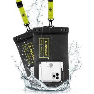 lot 2148 image: Pelican 2 Pack Marine - IP68 Waterproof Phone Pouch (XL Size) Floating Waterproof Phone Case - Beach Cruise Ship Travel Essentials - Works with All Phones - Detachable Lanyard - BlackHi-Vis Yellow