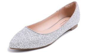 lot 2149 image: FEVERSOLE Womens Sparkle Memory Foam Cushioned Colorful Shiny Ballet Flats Glitter Ice Silver Pointed Size 8 M US
