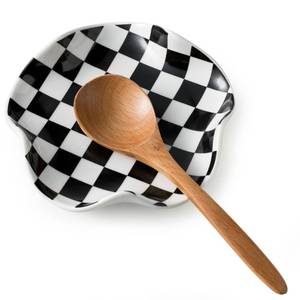 lot 2150 image: Miamolo Spoon Rest for Stove Top, 5.3in Checkered Spoon Holder Utensil Rest, Ceramic Spoon Rests for Coffee Bar, Kitchen Gadget Cooking Gift for Housewarming