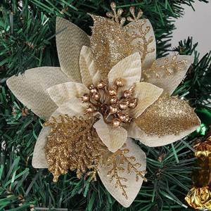 lot 2155 image: RECUTMS Christmas Tree Ornaments 10Pcs Glitter Poinsettia,Artificial Poinsettia Flowers Xmas Tree Ornaments 6 Wide for Xmas Tree Wreaths Garland Holiday Seasonal Wedding Decorations(Gold)