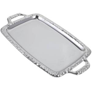 lot 2166 image: Cabilock Elegant Rectangular Silver Tray Mirrored Tray for Whiskey Decanter Candlesticks Vanity Perfume and Snack Bread Breakfast Fruit Serving Dish