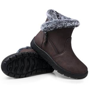 lot 3703 image: SHIBEVER Winter Boots for Women Waterproof Womens Snow Boot - Brown Ankle Fur Lined - Cold Weather Size 10 Winter Shoes