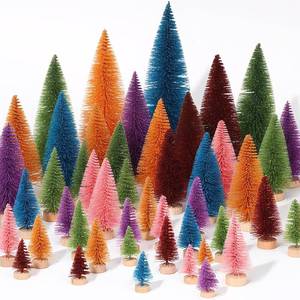 lot 3706 image: Leyndo 24 Pcs Colorful Artificial Mini Christmas Tree Xmas Sisal Bottle Brush Trees with Wood Base Christmas Decor for Xmas Party Table Top Winter Ornaments Home Kitchen Crafts
