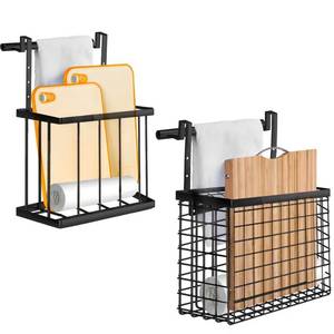 lot 3708 image: Aboevnc 2 Pack Cabinet Door Organizer with Towel Bar, Over The Cabinet Door Storage with Towel Holder for Kitchen Cutting Board,Black