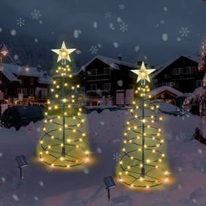 lot 3710 image: Outdoor Christmas Decorations, 2 Pack 20 Spiral Solar Christmas Tree Lights, 8 Modes Solar Pathway Lights, Waterpoof Light up Prelit Xmas Tree for Garden Patio Yard Walkway Driveway��Warm White��