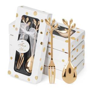 lot 3711 image: 32 Pcs (16 Packs) Tea Party Favors - Perfect Souvenir for Any Occasion, Includes 16 Teaspoons with 16 Forks for Wedding, Bridal & Baby Shower Gifts for Guests (Leaf)