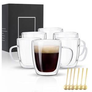 lot 3724 image: VENVENWEAVS Glass Coffee Mugs Set Of 6, 13.5 OZ Insulated Double Wall Coffee Cups, Perfect for Cappuccino, Latte, Americano, Tea Bag, Beverage,Glass Coffee Cups With Handles