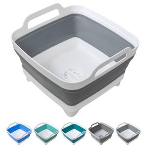 lot 3738 image: Dishpan for Washing Dishes, 2.4Gal9L Wash Basin with Draining Plug Carry Handles, Collapsible Bucket for Cleaning, Portable Sink, Foldable Plastic Tub