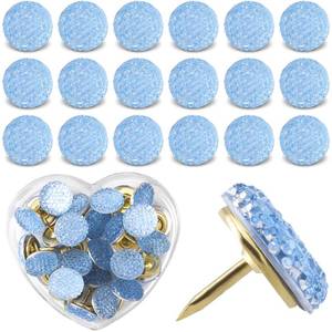 lot 4232 image: PAGOW 20PCS Thumb Tacks Decoration Rhinestone Jumbo Round Head Bling Crystal Sparkl Diamand Colorful Pushpins Gorgeous Cork Bulletin Board Map for School Office Home(0.52Inch)(Blue)