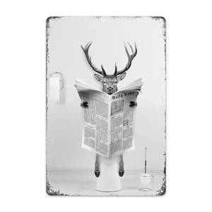 lot 4238 image: Funny Deer Metal Tin Sign - Perfect Black and White Bathroom Decor for Toilet Walls - 8x12 Inch