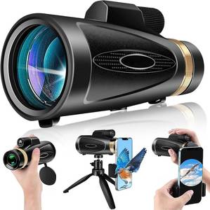 lot 4240 image: Monocular Telescope 80x100 HD Monoculars for Adults with Tripod & Phone Adapter, Monoculars for Bird Watching Stargazing Camping Hiking Hunting Wildlife Travel-Black
