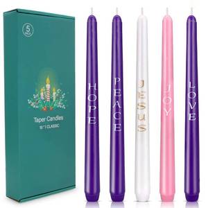 lot 4241 image: Christmas Advent Candles Set, 3 Purple 1 White and 1 Pink Taper Candles, 10 Inch Unscented Candlestick for Seasonal Celebrations