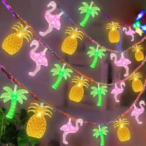lot 4243 image: Olixmlya 30 LED  8 Modes & Timer  16Ft Summer Tropical Beach Hawaiian String Lights Tropical Flamingo Pineapple Palm Tree Fairy Lights Battery Operated for Party Beach Pool Christmas Decor