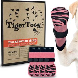 lot 4272 image: DOK TigerToes Premium Non-Slip Dog Socks for Hardwood Floors - Extra-Thick Grip That Works Even When Twisted - Prevents Licking, Slipping, and Great for Dog Paw Protection (Sassy Pink, Large)