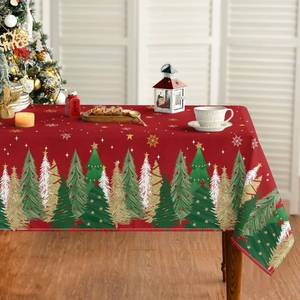 lot 4283 image: Horaldaily Christmas Tablecloth 52�70 Inch Rectangular, Christmas Trees Red Washable Table Cover for Party Picnic Dinner Decor
