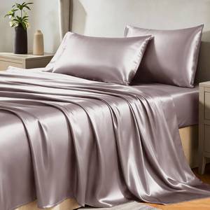 lot 5494 image: CozyLux Satin Sheets King Size Sheet Set - 4 Piece Silky King Sheets, Luxury Dusty Purple King Bed Set with Smooth and Soft Microfiber, Includes 1 Fitted Sheet, 1 Flat Sheet and 2 Pillowcases